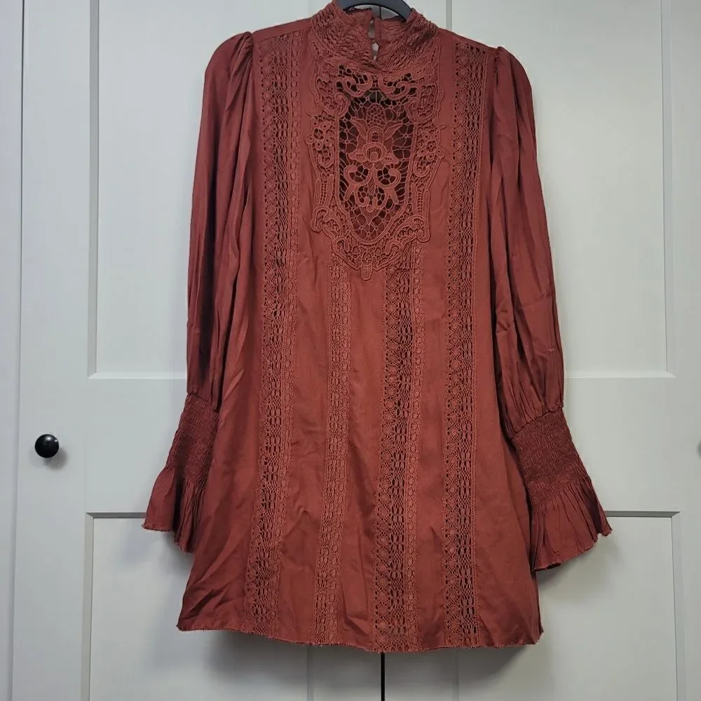 Free people nwot vienna crochet trim mini dress, small